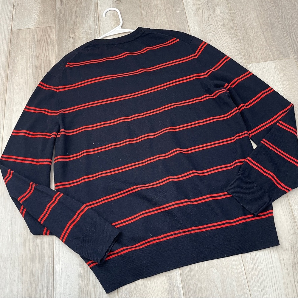 Banana Republic Sweater italian merino wool striped crew mens Navy Blue large - Picture 4 of 7